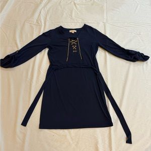 cute navy blue dress with golden chain